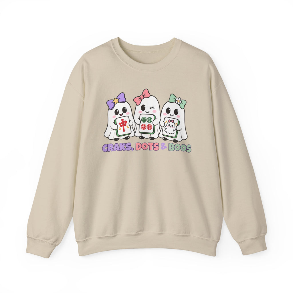 Craks, Dots & Boos Halloween Mahjong Sweatshirt | Cute Ghost Mahjong Crewneck | Game Night Shirt
