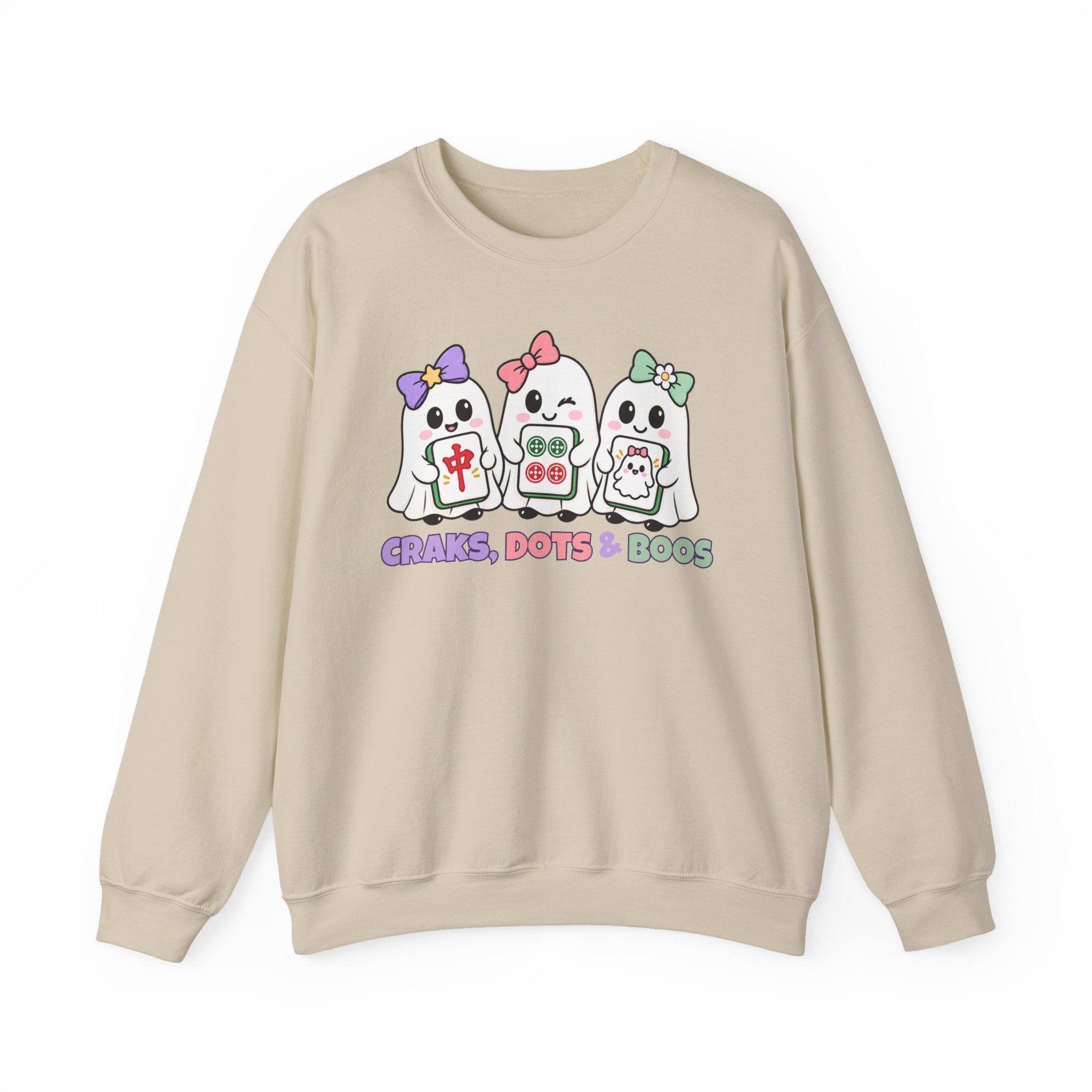 Craks, Dots & Boos Halloween Mahjong Sweatshirt | Cute Ghost Mahjong Crewneck | Game Night Shirt