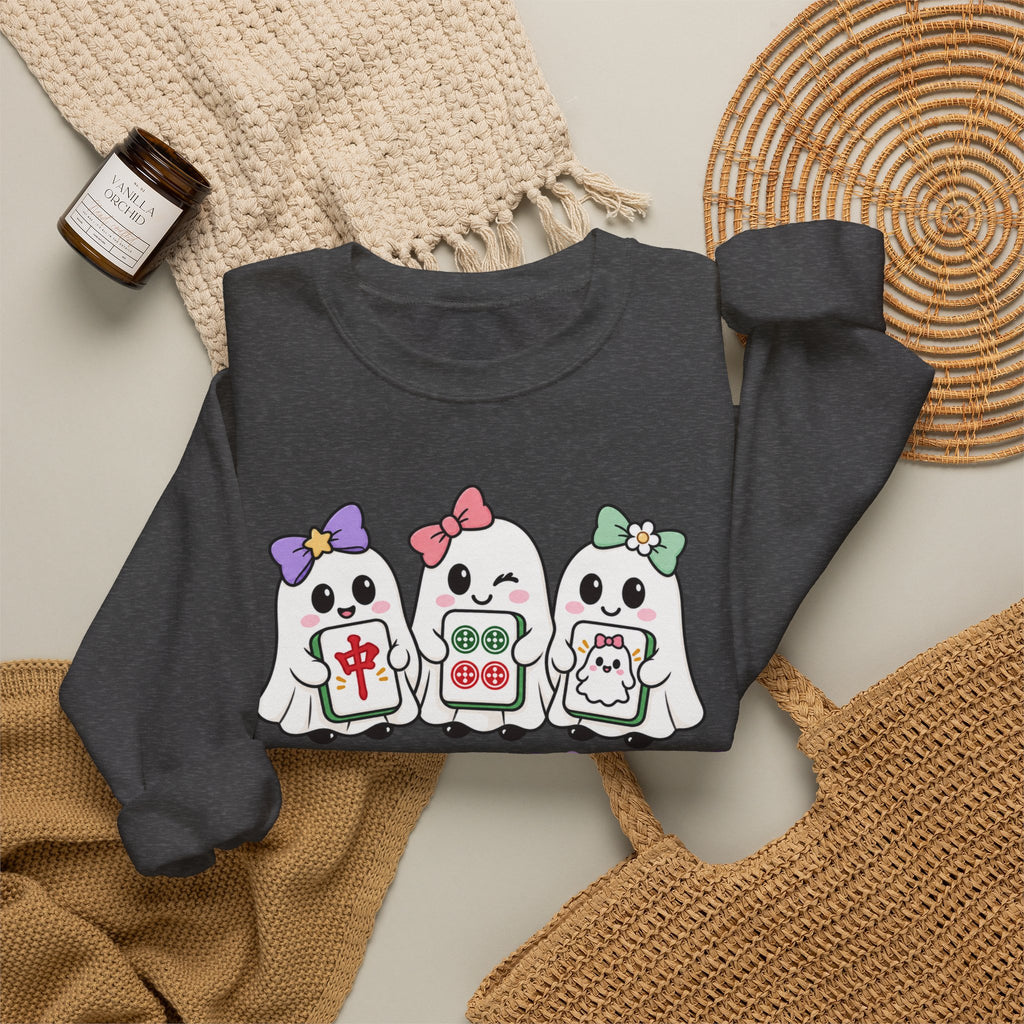 Craks, Dots & Boos Halloween Mahjong Sweatshirt | Cute Ghost Mahjong Crewneck | Game Night Shirt