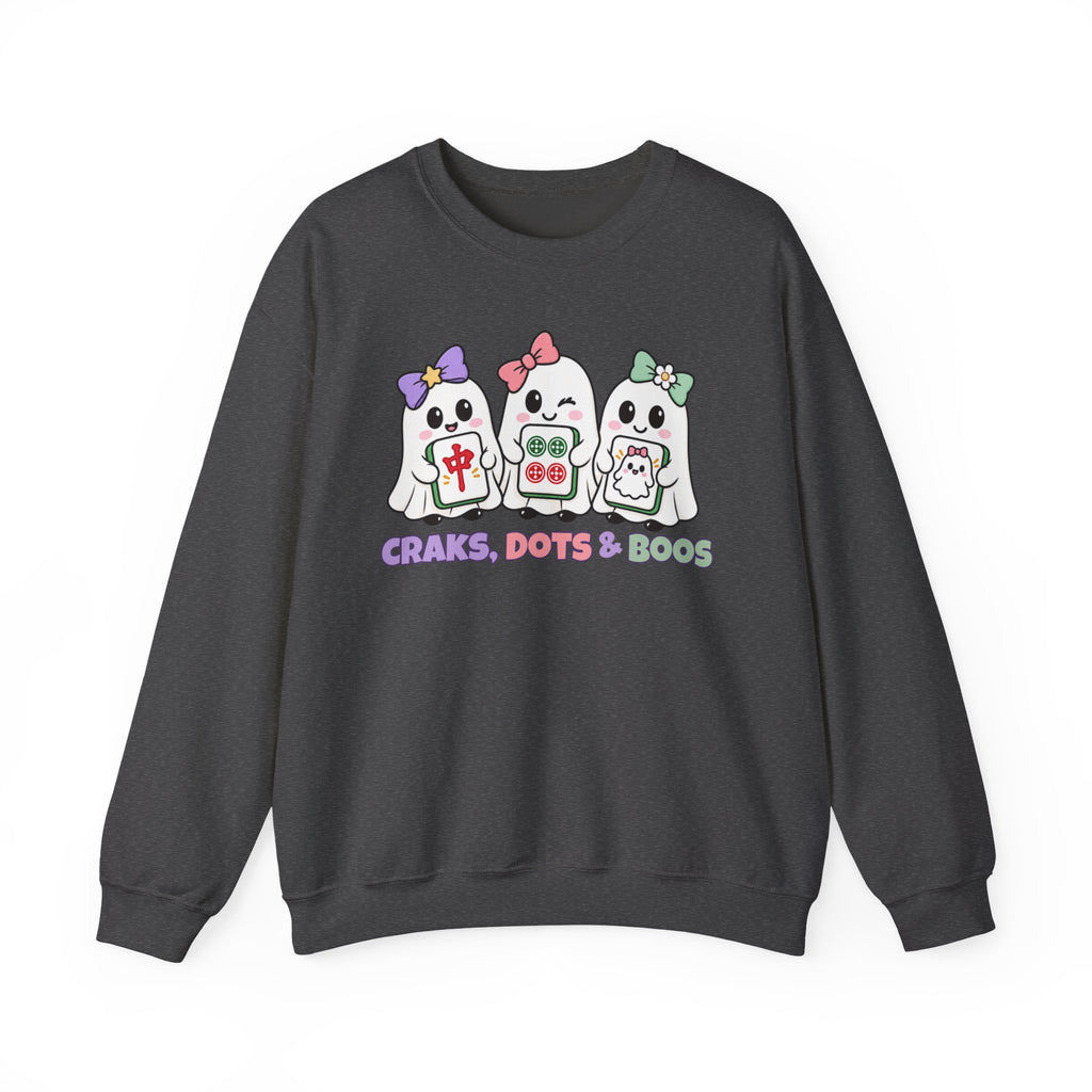 Craks, Dots & Boos Halloween Mahjong Sweatshirt | Cute Ghost Mahjong Crewneck | Game Night Shirt