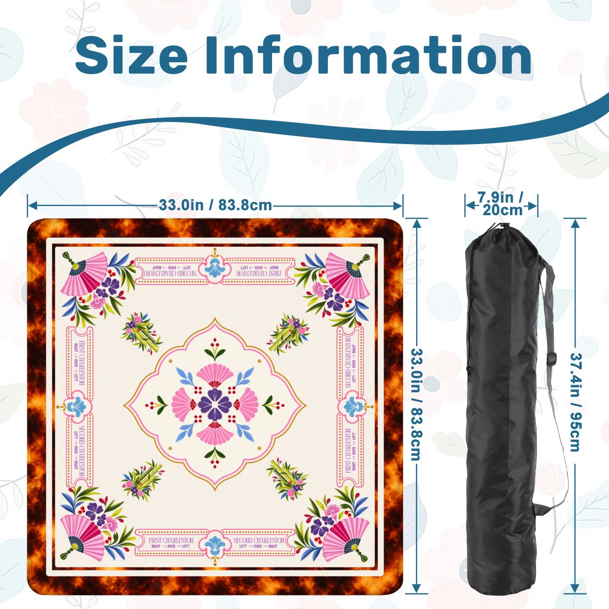 Tortoise Bloom Mahjong Mat 33"x33" (Ship Rolled up)