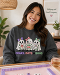 Craks, Dots & Boos Halloween Mahjong Sweatshirt | Cute Ghost Mahjong Crewneck | Game Night Shirt