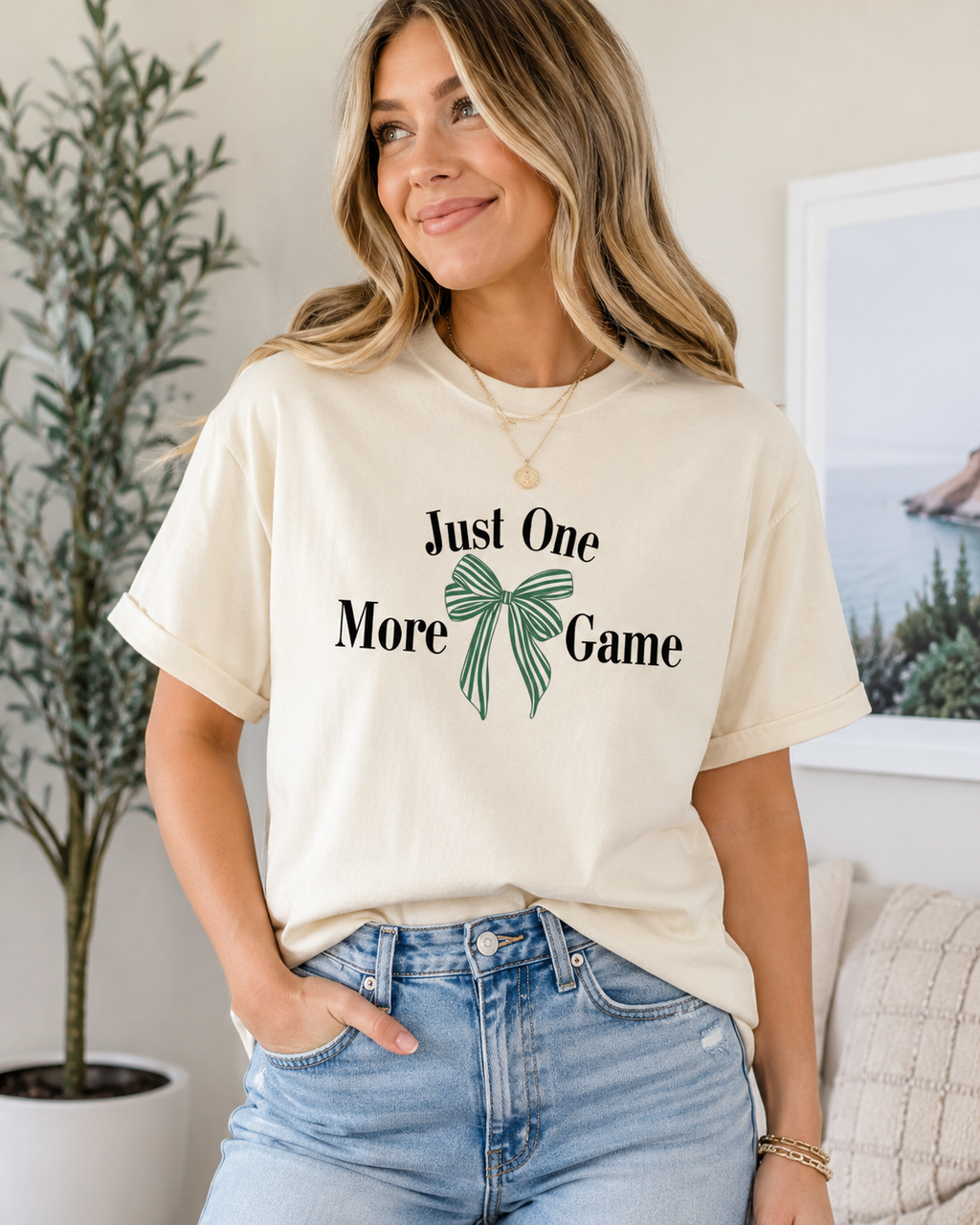 Just One More Game Mahjong Tee – Comfort Colors Bow Graphic Shirt