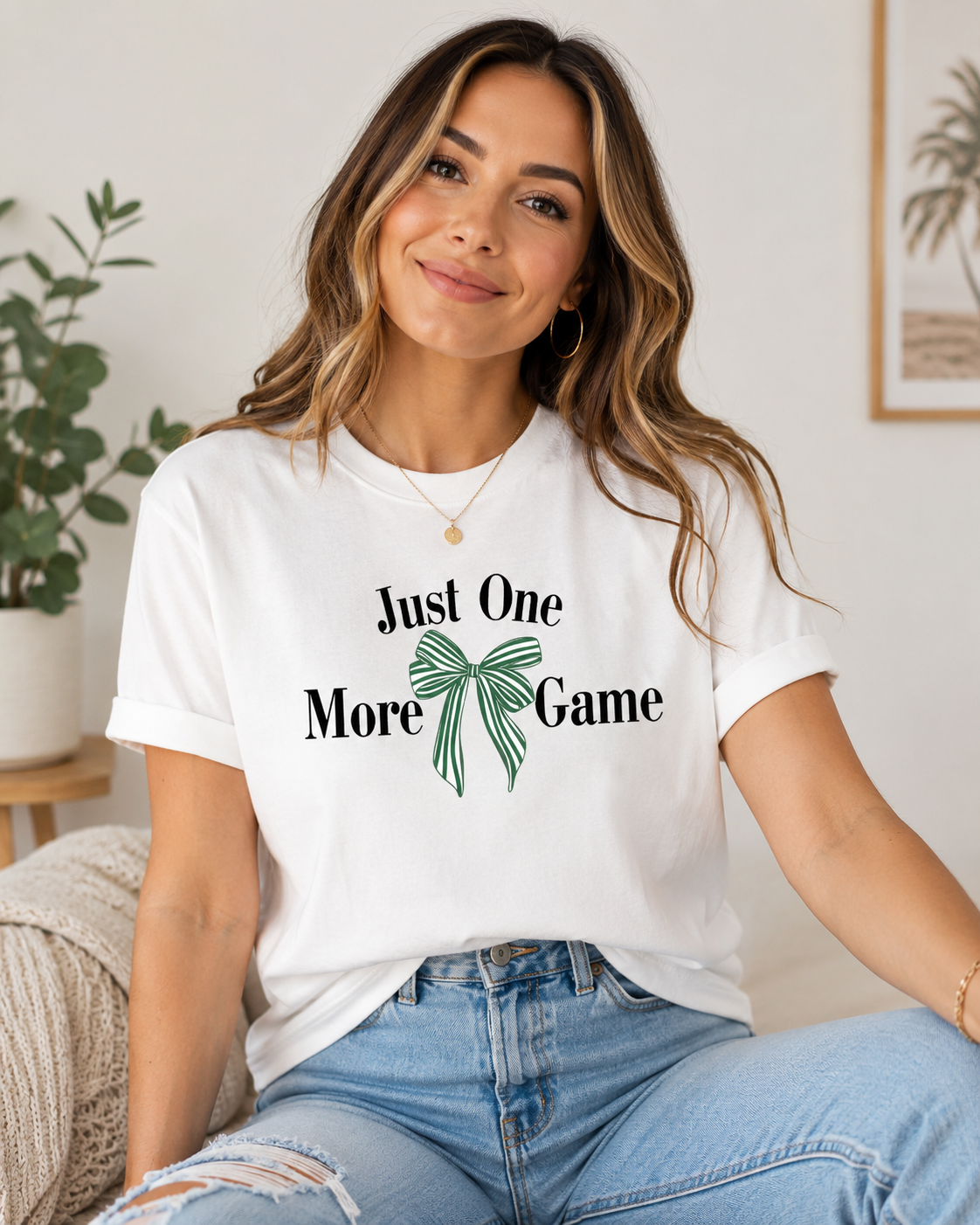 Just One More Game Mahjong Tee – Comfort Colors Bow Graphic Shirt