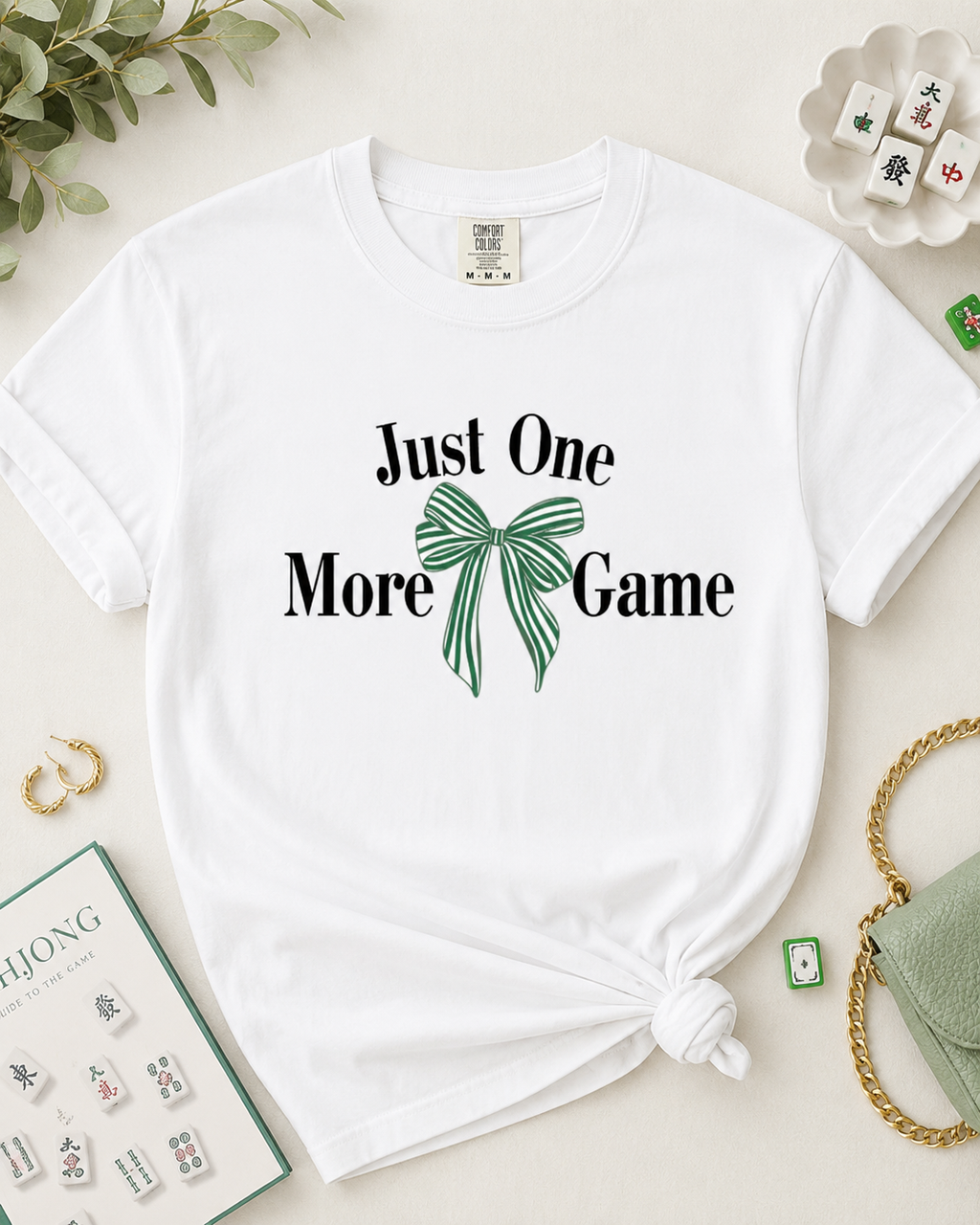 Just One More Game Mahjong Tee – Comfort Colors Bow Graphic Shirt