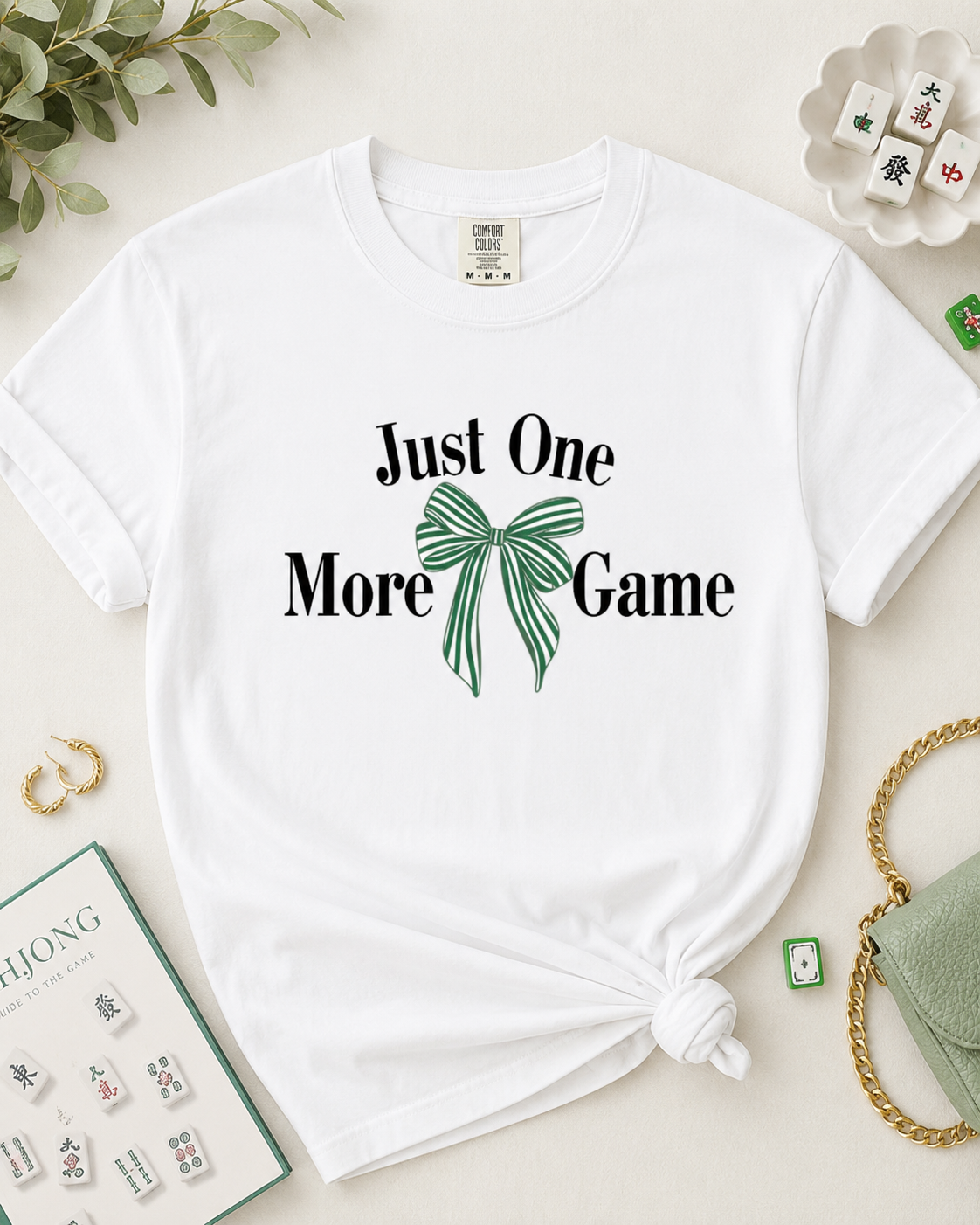 Just One More Game Mahjong Tee – Comfort Colors Bow Graphic Shirt