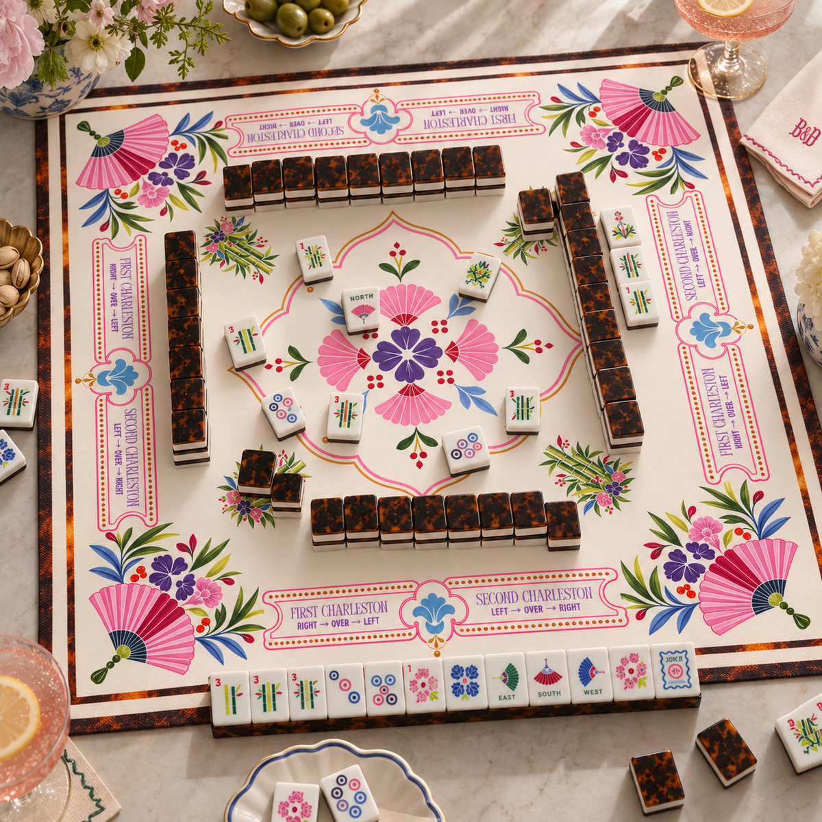 Tortoise Bloom Mahjong Mat 33"x33" (Ship Rolled up)