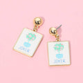 Joker Floral Plant Print Frame Drop Dangle Earrings