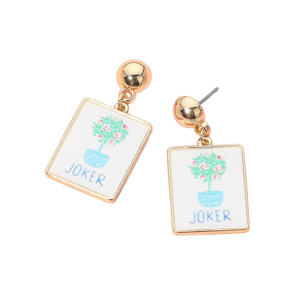 Joker Floral Plant Print Frame Drop Dangle Earrings