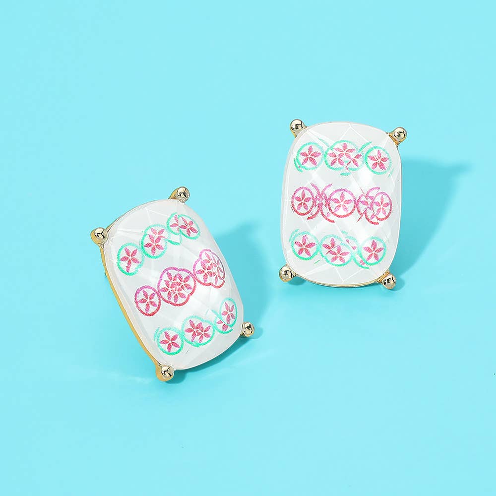 Rectangular Mahjong Tile Cluster Stud Earrings