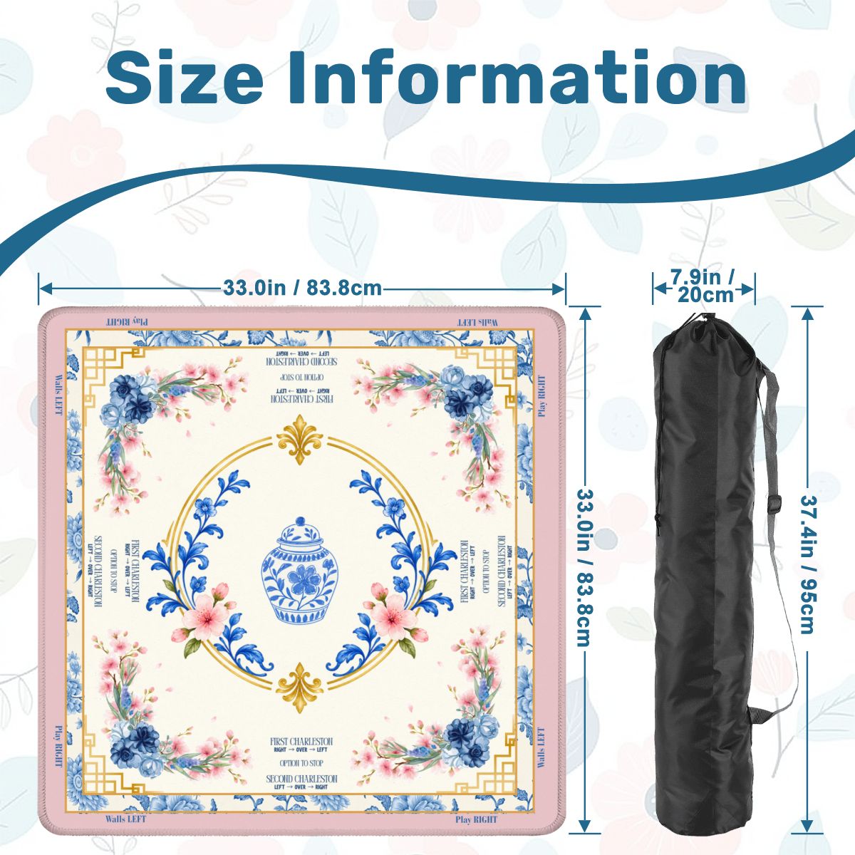 Blossom & Blue Mahjong Mat  33"x33" (Ship Rolled up)