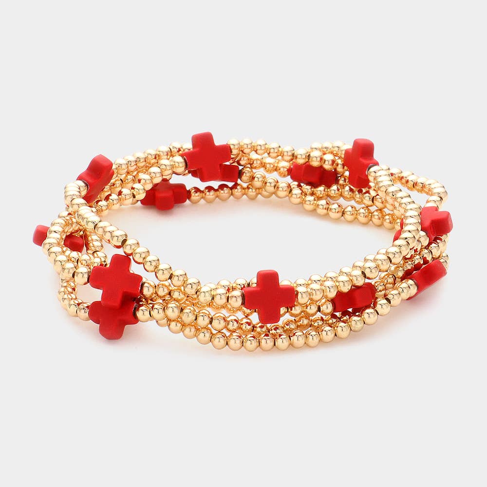 5PCS - Cross Pointed Metal Ball Beaded Multi Bracelets