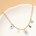 Mahjong Tile Pearl Stone Charm Necklace