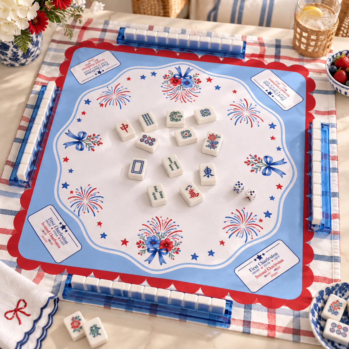 The Firecracker Mahjong Mat 33"x33" (Ship Rolled up)
