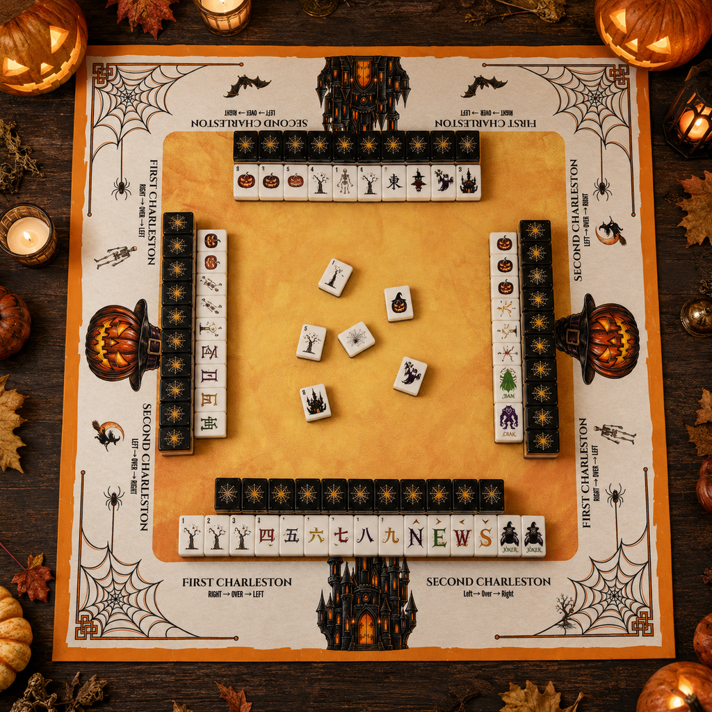 Witching Hour Mahjong Mat | 33" Halloween Mahjong Mat with Charleston Guide