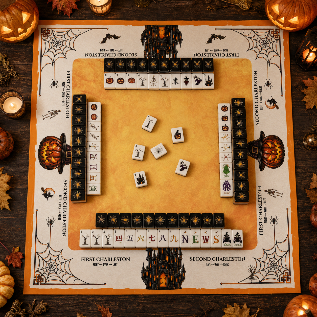 Witching Hour Mahjong Mat | 33" Halloween Mahjong Mat with Charleston Guide